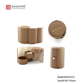 Coffee Cross Grain Snap Button Layered Irregular Portable Jewelry Leather Storage Box
