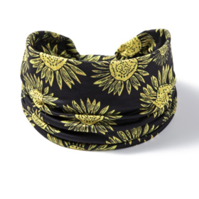 Performance Polyester Sweat Wicking Headband Wide Sunflower Print for Yoga and Running