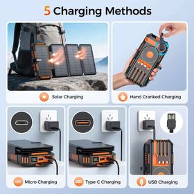 Batterie Externe de Charge Manuelle Solaire 20000mAh pour Extérieur, Mobile avec Fonction Trois-en-Un, Sortie Magnétique 15W