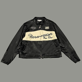 Men Women Motorcycle PU Leather Jacket Embroidery Loose Stand Collar