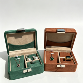 Portable Vintage Flocked Velvet Jewelry Organizer Box, Metal Lock Clasp Travel Case for Fine Jewelry Gift Packaging
