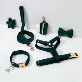 Custom Velvet Luxury Dog Leash Collar Adjustable Pet Training Set