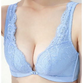 Women Sexy Floral Lace U Shape Back Front Closure Padded Frontless Ladies Push up Bra