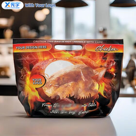 Custom Printed Logo Anti-fog Hot Roast Chicken Zipper Stand Up Pouch Heat-Resistant Plastic Packaging Bag For Fast Food Delivery