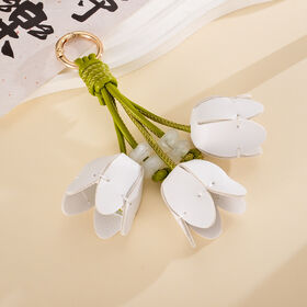 New design: high-end, hand-woven leather tulip bud bag with phone clip, keychain attachment.