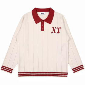 Wholesale Contrast Collar Striped Knit Polo Sweater For Women Daily Casual
