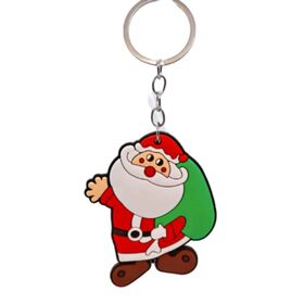 New Festive Premium Cute Cartoon PVC Soft Rubber Silicone Christmas Tree Reindeer Snowman Keychain Gift Ring