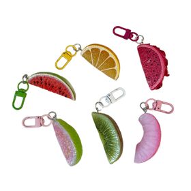 Fresh and cute summer fruit-shaped keychain with cartoon-style realistic fruit packaging car-shaped pendant for sale in bulk