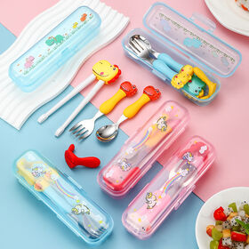 Dinosaur Cartoon Kids Tableware Set Baby Training Utensils Includes Palm Training Chopsticks Spoon Fork Complementary Food Feeding