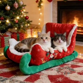 Christmas Sleigh Pet Bed Wholesale Factory Warm Winter Deep Sleep Nest for Cats Dogs Soft Safe Removable Washable Thermal
