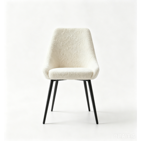 Cozy Cream Teddy Fabric Dining Chair Matte Black Metal Legs Minimalist Home Cafe Dining Furniture