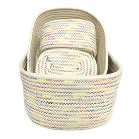 Colorful Striped Cotton Rope Basket Set, Organize in Style