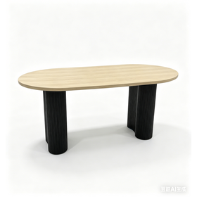 Minimalist Oval Light Wood Dining Table Fluted Black Cylinder Legs Japandi Home Kitchen Dining Furniture