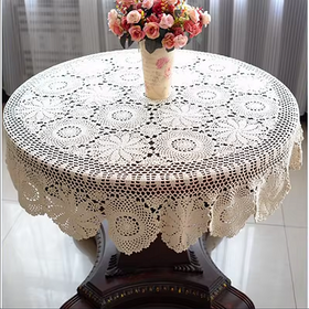 Handmade Cotton Jacquard Floral Pattern Round Tablecloth Nice Hand Crochet for Dinner Many Sizes Available