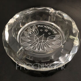 Phoenixstar Factory Diamond Cut Glass Ashtray Portable Crystal Round Ash Tray 4.5 Inches Engraved Logo Glass Ashtray with Gift Box