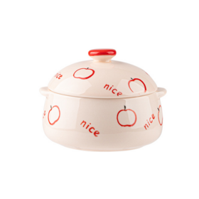 Porcelain Steamed Egg Bowl with Lid and Double Ears
