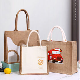 Wholesale Custom Burlap Tote Bag Handbags Ladies Blank Gunny Cotton Women's Jute Beach Bags Canvas Shipping Jute Bags Printed Logo
