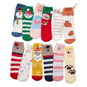 2026 New Christmas Winter Coral Fleece 3D Cartoon Reindeer Plush Warm Non-Slip Floor Socks Wholesale Unisex