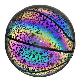 Holographic Star Size 7 Composite Leather Basketball, Reflective Streetball for Indoor & Outdoor Court Play