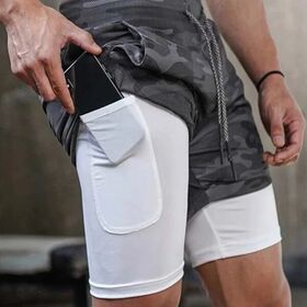 Men Workout 2-in-1 Shorts Sports Running Training Double-Layer Fitness Short Pants Athletic Gym Pants With Pockets