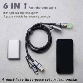 OEM Manufacturer Nylon Multi-functional 60W/100W Lighting + Ignition Data Cable for Mobile Phone