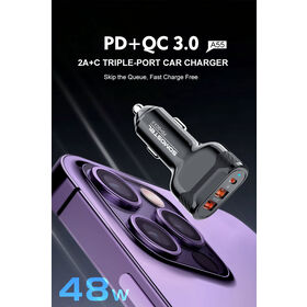 SOMOSTEL SMS-A55 48W Triple Port Car Charger PD QC3.0 2A+C Fast Charging Car Adapter Universal 12-24V Car Phone Charger