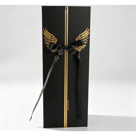 Caixa De Presente De Luxo Preto Personalizado Com Design De Folha De Ouro Asa E Fechamento De Fita