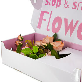 Custom White Floral Print Flower Mailer Box with Pink Inside Logo Color Printed Cardboard for Florist Brand Gift