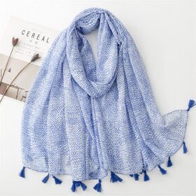 Women's Vintage Lightweight Summer Beach Scarf Shawl with Floral & Banana Leaf Print, Fringed Sun Protection Wrap