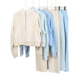 Women's yoga half zip cropped hoodie wide leg sweatpants Pants two piece set tracksuit set