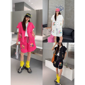New heavy industry print Stitch cartoon anti-aging mid-length loose short-sleeve T-shirt top