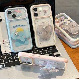 Cute 3D Rotatable Elephant Phone Stand Cover Glitter Star Large Window Lens Protection Cover For iPhone 17 Pro 18 18 Pro Max
