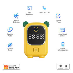 1080P WiFi Mini Camera with Alarm Clock-Tuya APP Remote View, Motion Detection Alert, 128GB Loop Recording, 2MP