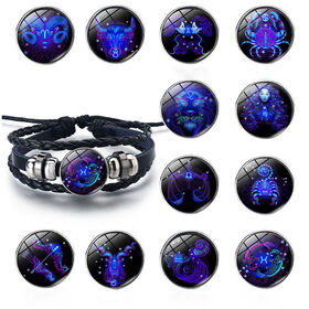 Luminous 12 Zodiac Sign Braided Bracelet Leather Rope Luminous Horoscope Jewelry