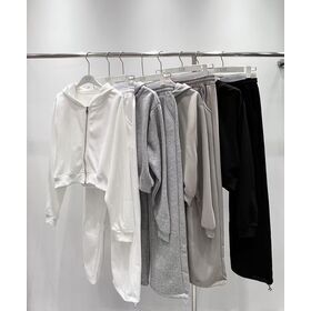 Damen Jogging hose Yoga-Set mit vollem Reiß verschluss, kurz geschnittenes Hoodie Cabrio, breite Bein-Jogging hose, zweiteiliges Set