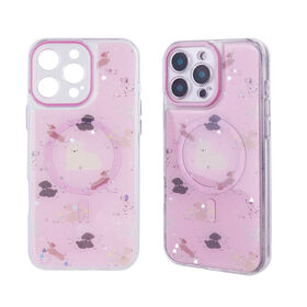 2-in-1 Glitter Resin Printed cute Phone Case with Magnetic Ring