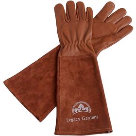 Trending Cowhide Gauntlet Gloves Wear Resistant Long Gardening Gloves with Forearm Coverage Brown Small