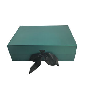 Boîte Cadeau Pliante Magnétique de Luxe avec Ruban, Taille de Logo Personnalisée, Verte, Carton Recyclable