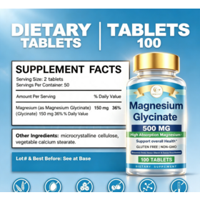 Wholesale Magnesium Glycinate 500mg Tablet Capsule OEM Private Label Chelated Magnesium Supplement Stress & Sleep Support