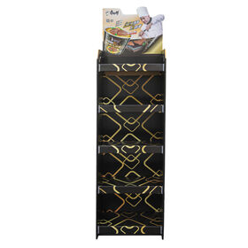 Custom Premium Floor Display Stand Black Gold Cardboard POP Display with Shelves Retail Merchandising Stand Luxury Packaging Suppl