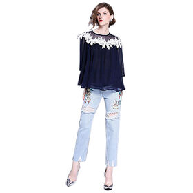 OEM Fashion Hole Light Color Skinny Ladies' Jeans