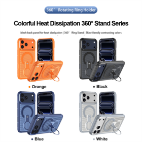 Heat Dissipation Magnetic Phone Case 360 Degree Rotating Ring Stand Mesh Back Design Shockproof Anti Scratch Comfortable Grip Comp