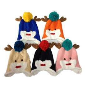 Warm woolen yarn Christmas hats with ear protection for children