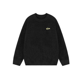 Custom Made Embroidery Logo Faux Mohair Crew Neck Sweater Oversized
