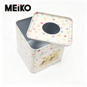 Square Metal Tissue Tin Can Custom Full Color Cartoon Printing Round Cutout Lid Metal Napkin Holder Tin Box For Household Decor