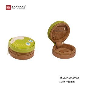 Cartoon Frog Print Round Zipper Portable Mini Jewelry Storage Box