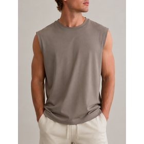 OEM/ODM Men Crew Neck Sleeveless Tank Top, Basic Solid Color Loose Fit Muscle Vest For Gym Casual Daily Wear