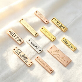 Wholesale Custom Engraved Rectangle Zinc Alloy Metal Label, Two Holes Sew On Brand Logo Tag For Clothing, Handbags, Leather Purses
