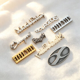 Hot Sale Custom 3D Cutout Letter Metal Logo Badge, Die Cast Zinc Alloy Hollow Out Sew On Name Plate For Fashion Sweater Denim