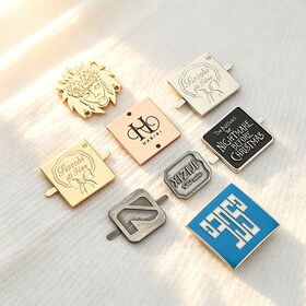 OEM Custom Embossed Metal Prong Label, Electroplated Zinc Alloy Pin Fastening Brand Plaque For Leather Bags, Sandals, Belts